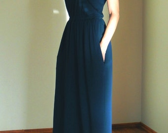 100%Cotton jersey knit Dress,Navy Blue Maxi Dress With Pockets,Dress to the floor,Long dress,Daily Red dress,Dark blue dress,Summer Dress