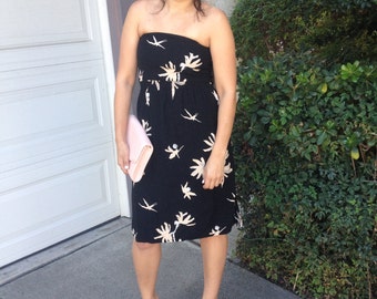 Strapless Black and White Birds of Paradise Dress