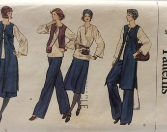 1970s boho chic top skirt and pants plus short or long line vest Vogue 9544 vintage sewing pattern Bust 34 Waist 28 Hip 38 Retro 70s hippie