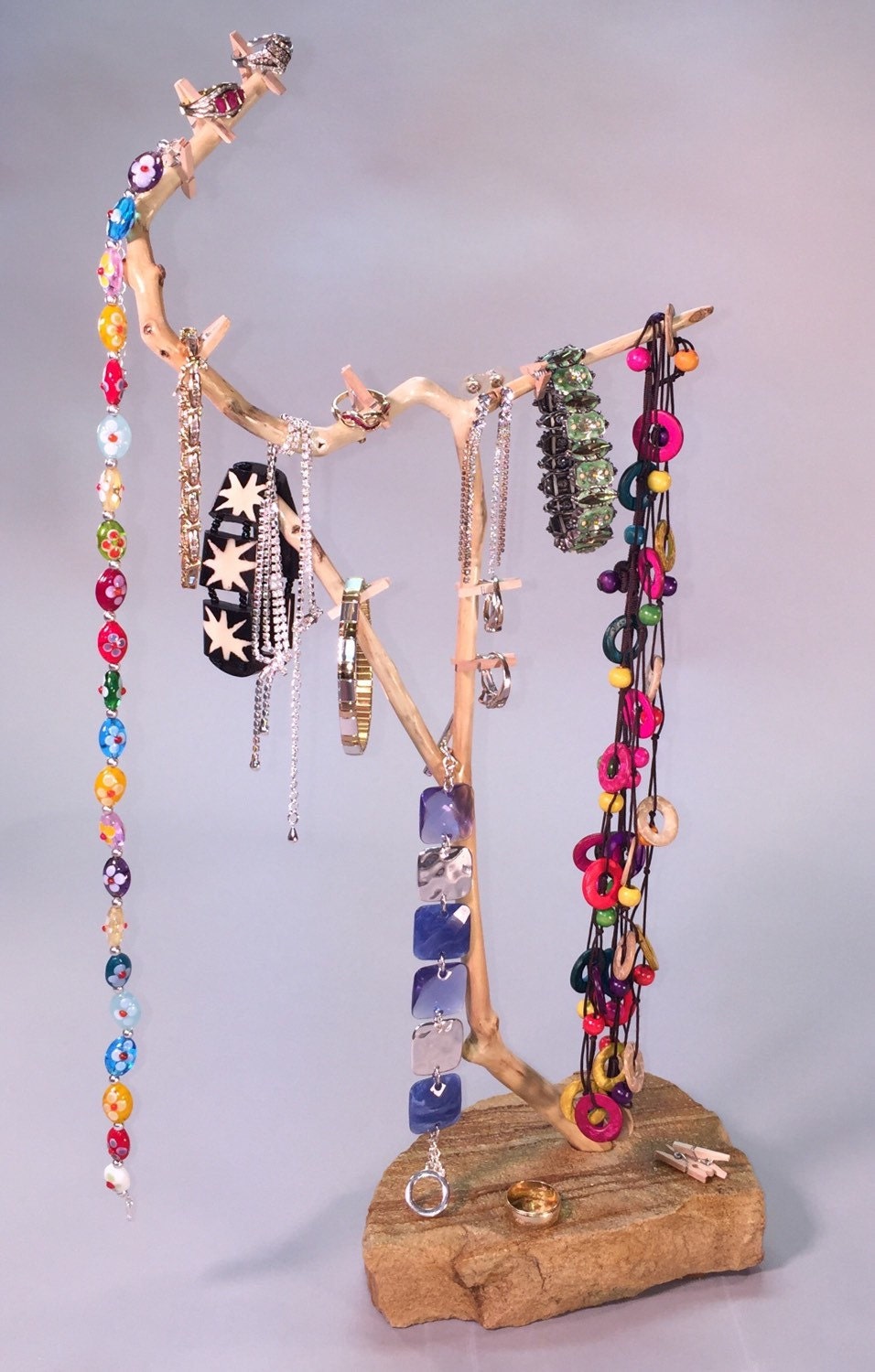 Natural Wood and Stone Jewelry Display by Justice Treehouse