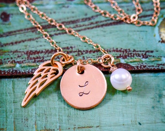 Rose Gold Memorial Necklace • Rose Gold Angel Wing Charm • Baby Loss Gift • Sympathy Gift • Bereavement Necklace • Baby Memorial Gift
