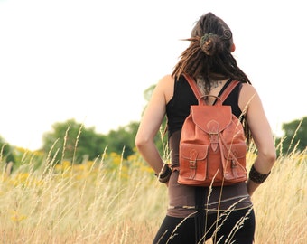 Tan Womens Leather Backpack, Leather Rucksack, Shoulder Bag, Leather Bag, Leather Pouch, Leather Satchel, Fashion Backpack, Girls Backpack