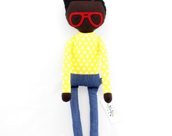 POUPEE Manu Le Garçon peau noir lunettes fait main