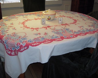Vintage Tablecloth Colorful Fruit Baskets & Bows