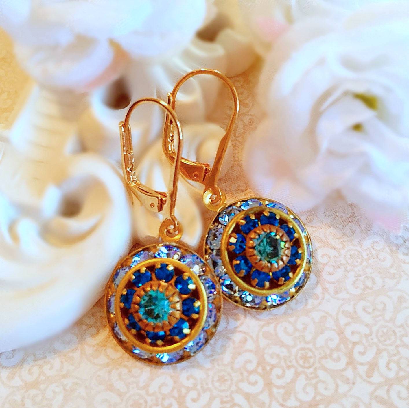 Best Birthday Gifts - Blue Rhinestone Earrings - Crystal Cluster Earrings - Something Blue Wedding Jewelry - AURORA Glacier Blue