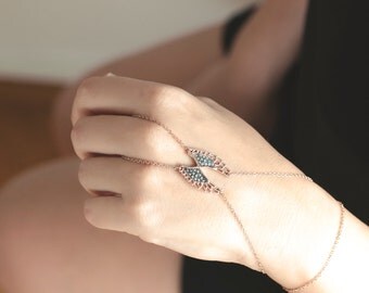Dainty Slave Bracelet | Rose Gold Hand Chain with Angelwings | Delicate Finger Bracelet | Bridesmaid Gift | Rose Gold Body Chain