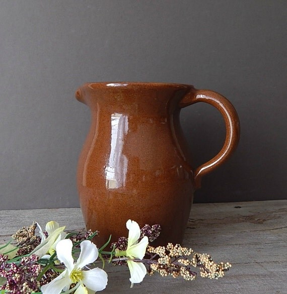 stoneware pitcher vintage brown pottery pitcher country