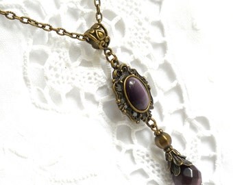 victorian pendant necklace victorian necklace purple necklace bronze jewelry purple pendant necklace purple necklace victorian jewelry