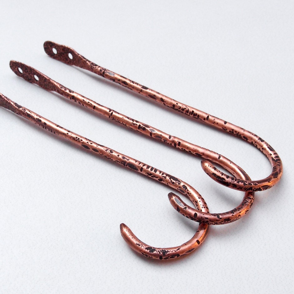 Copper Wall Hooks Stone and Hammer Textured Handmade Set of