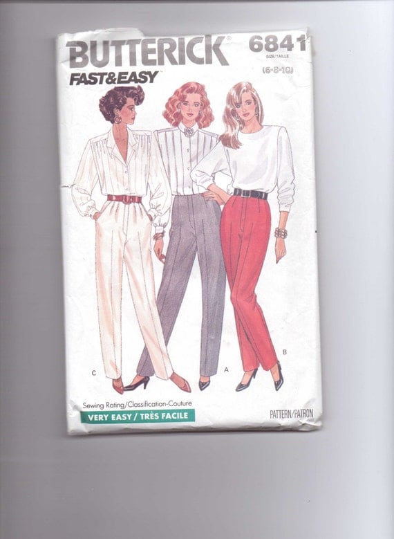 Butterick 6841 Fast and Easy Sewing Pattern 80s Misses and Misses Petite Pants Size 6-8-10