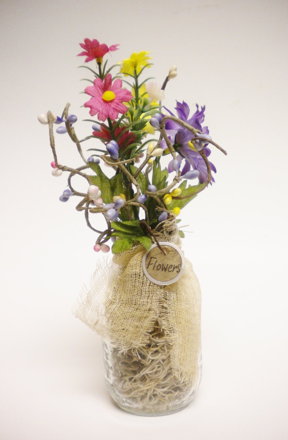 Vintage Glass Baby Bottle Flower Arrangement by