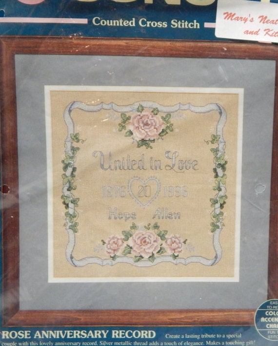 ROSE ANNIVERSARY RECORD Vintage Counted Cross Stitch Kit by