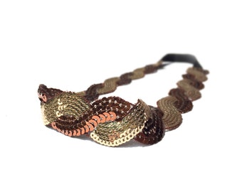 Gold and Copper Great Gatsby Headband, 20s Headpiece, 1920s Flapper Headband, Metallic Lace Headband Sequins, Toddler Girl, First Birthday