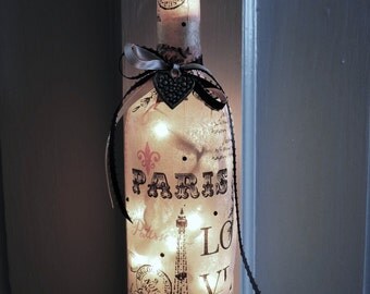 Paris Wine Bottle Lamp | Pink French Decor | Paris Gifts | Wine Bottle Accent Lamp | Paris Decor | Eiffel Tower Decor | Night Light