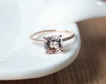 8x8mm Cushion Cut Morganite Ring Rose Gold Morganite Engagement Ring/Cushion Cut engagement ringPromise Ring/Anniversary Ring/Morganite Ring