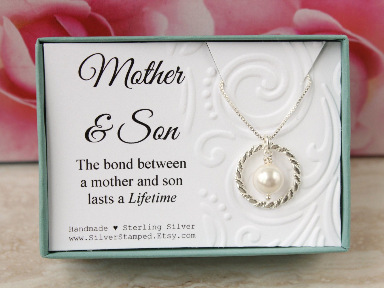 Mothers Day from Son Gift for mom sterling silver necklace