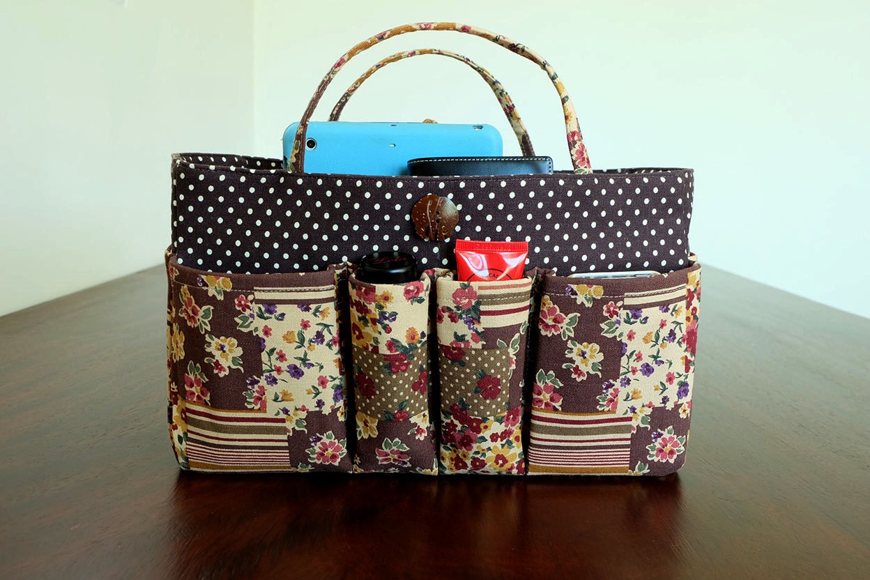 Brown Floral Purse Organizer Bag Insert Fabric Louis Vuitton
