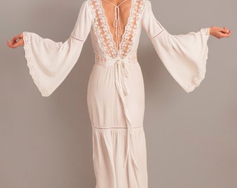 Rustic Wedding Dress Bell Sleeves Boho Long Sleeve Unconventional Rustic Wedding Dress Bell Sleeves Boho Long Sleeve Unconventional