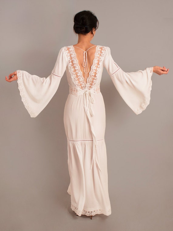 Rustic Wedding Dress Bell Sleeves Boho Long Rustic Wedding Dress Bell Sleeves Boho Long