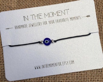 Evil Eye Bracelet/Anklet, Evil Eye Bracelet, Evil Eye Anklet, Adjustable Cord Anklet with Blue Evil Eye Bead, Evil Eye Jewelry, Unisex Gift