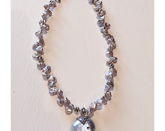 Sterling Silver & Freshwater Pearl Silver Bluish Gray Beaded Necklace