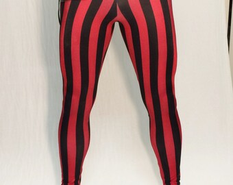 Red & Black Striped Circus Meggings // Steampunk Leggings // Pirate Pants // Renaissance tights // Clown Leggings