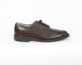 American GENTLEMAN Mens US 11.5 D Oxblood Leather Brogues Lace Up Wingtip Vintage Oxfords Formal Dress Black Cherry Au 11 Made In Usa Shoes