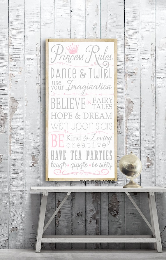 Princess Rules sign Princess Rules Wall Art Typography
