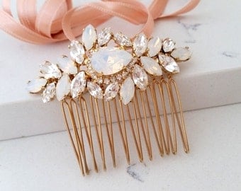 Bridal Hair Comb,Wedding Hair Accessory,White opal Hair Comb,Wedding headpiece,Crystal hair comb,Rhinestone head piece,Gatsby Headpiece