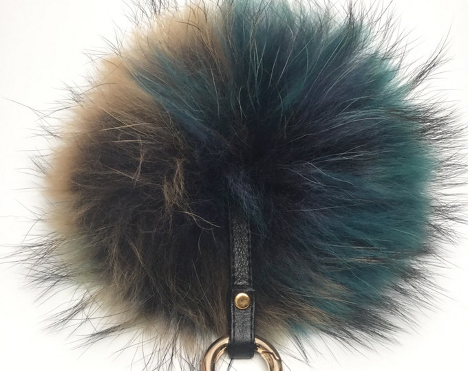 NEW FALL/WINTER '16 Dimensional Swirl™ Multi Color Raccoon Fur Pom Pom bag charm keychain piece no.468