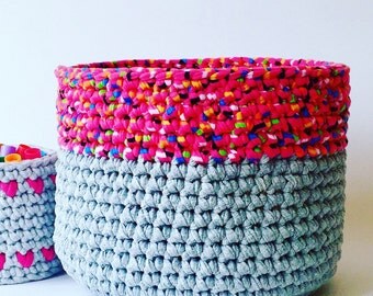 Hallway storage, nursery storage basket, crochet basket, scarf tidy, gloves holder, bathroom organiser, small storage, pink basket