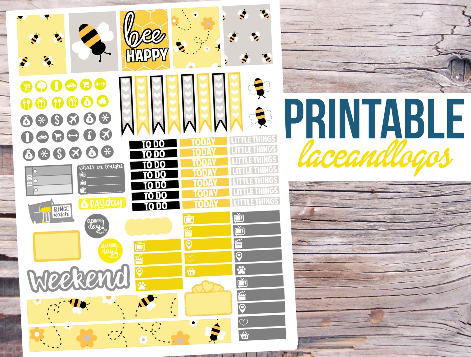 Printable Planner Stickers Bee Happy Vertical Weekly Kit for Erin ...
