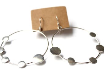 Big silver hoops, Large silver earrings, Sterling hoops, Dot earrings, Big silver earrings. Large silver hoops, Unusual hoop earrings