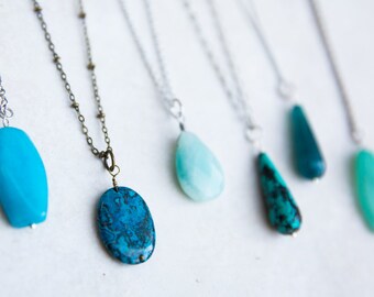 Blue Boho Necklace, Natural Stone Necklace, Aqua Stone Necklace, Create your Boho Look, Birthday Gift for Friend, Long Layering Necklace