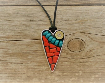 Shot through the Heart Mosaic Pendant, Stained Glass Pendant, Wearable Art