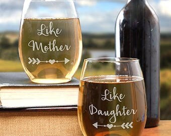 Just "Like" Custom Stemless Wine Glass Set, Engraved Personalized Stemless Wine Glasses, Engraved Like & Like Wine Glass Set