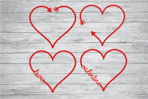 Download Set of 4 Outline Valentine Hearts Arrows Love Valentine SVG