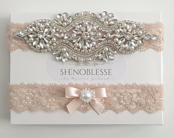 LEILA ~ Wedding garter-country garter-champagne garter-lace garter-champagne garter-rustic garter-crystal garter-vintage garter