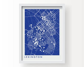 LEXINGTON KENTUCKY Map Print - graphic drawing art poster University Of Kentucky Wildcats