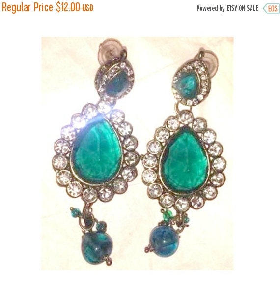 Vintage Emerald Rhinestone Earrings Pierced by JunkYardBlonde