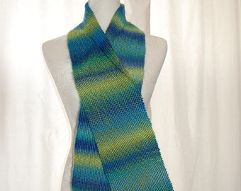 Handwoven Scarf, Hand woven Scarf, Blue and Lime Green Scarf, Handmade Scarf, Handwoven by Blind Sparrow