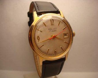 Poljot AU20 mens wrist watch Calendar Gold plated Automatic 17 Jewels Calendar USSR RARE Serviced & Oilded
