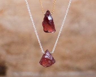 Rough Garnet Necklace in Silver or Gold, January Birthstone, Raw Garnet Necklace, Red Garnet Jewellery, Garnet Jewelry, Raw Crystal Necklace