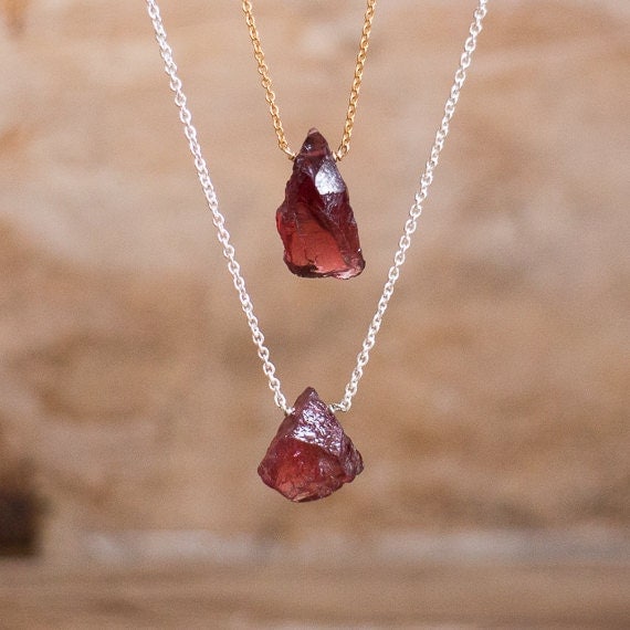 Rough Garnet Necklace in Silver or Gold, January Birthstone, Raw Garnet Necklace, Red Garnet Jewellery, Garnet Jewelry, Raw Crystal Necklace