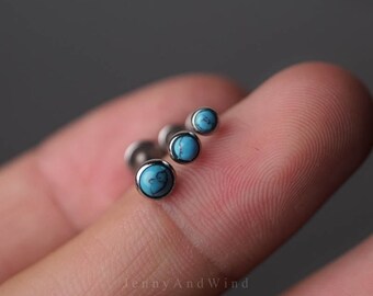 triple helix earring cartilage earring tragus earring cartilage piercing forward helix piercing 16g turquoise internal thread base ~2E29G