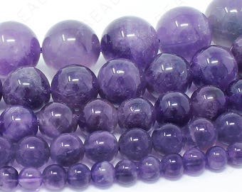 Amethyst Beads Natural Gemstone Round Loose - 4mm 6mm 8mm 10mm 12mm - 15.5" Strand