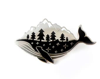 Silver Whale Enamel Pin (hard enamel pin lapel pin badge enamel jewelry cute whale pin jewelry mountains whale cloisonne backpack pins)