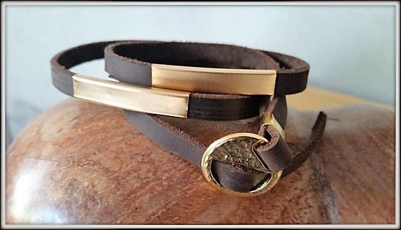 Leather Gold Bracelet, Gold Leather Wristband, Mens Cuff Bracelet, Adjustable Leather Cuff, Unisex Cuff Bracelet, Unisex Wrap Bracelet
