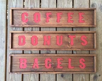 Custom Carved Sign, Coffee Sign, Donut Sign, Bagel Sign, Rustic Kitchen Signs, Custom Sign, Coffee, Donuts, Bagels