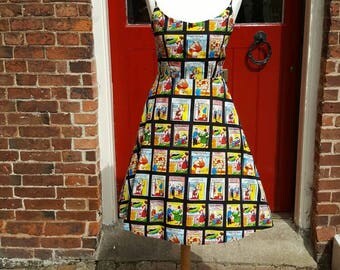 Naughty postcards, comic book dress, Summer dress, 1950s dress, retro fashion, sun dress, alternative, retro sundress, comic strip
